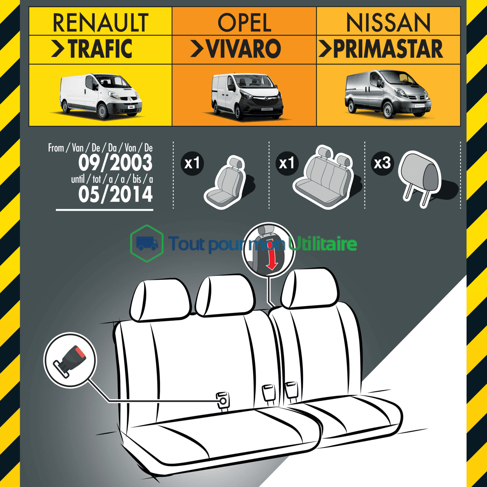 Housses de siège en tissu pour Renault Master