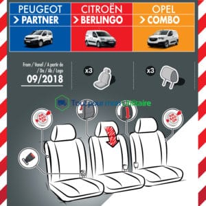 Housses en Jacquard/Simili Cuir pour FORD custom 2014+ - 1 siège conducteur  + 1 banquette avec tablette (compatible airbag)